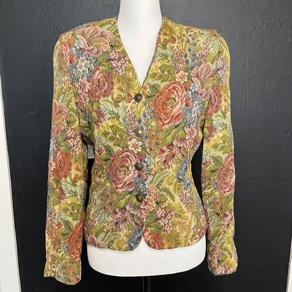 Vintage Ann Taylor Floral Tapestry Blazer Jacket Size 10 Made in USA - Picture 2 of 10